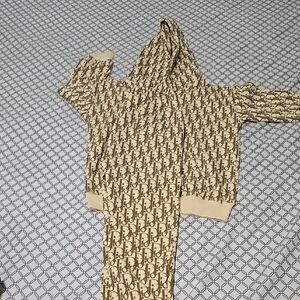 Beige Patterned Hoodie and Pants Set